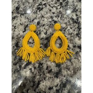 Yellow Beaded Teardrop Dangle‎ Earrings Tassel Boho Statement